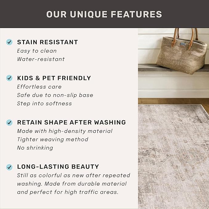 Hazo Haus Farmhouse Area Rugs 8x12 for Living Room - Abstract Medallion Rug for Bedroom, Dining Room Under Table, Washable Non Slip, Fade & Stain Resistance