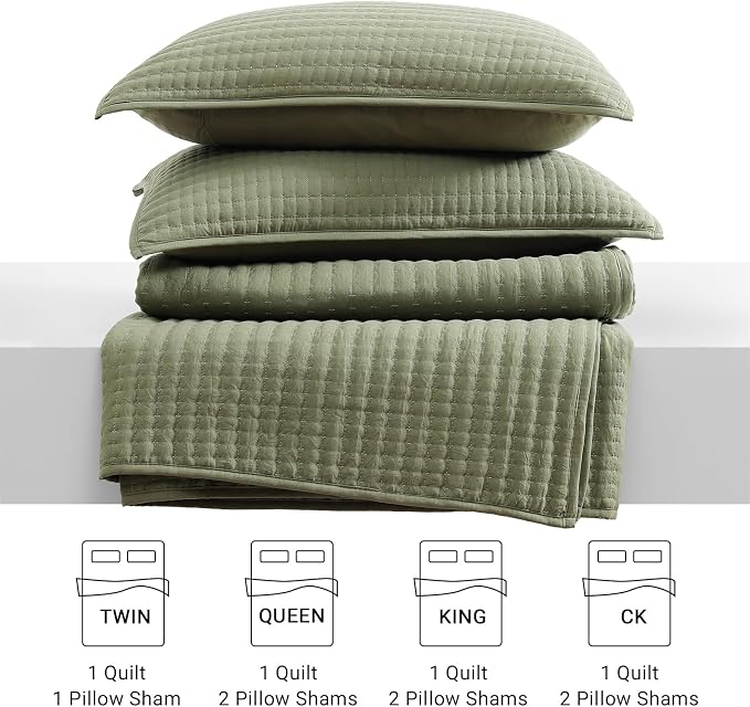 WRENSONGE Olive Green California/Oversized King Size Quilt Bedding Set with 2 Pillow Shams -3 Pieces Lightweight Soft Summer Bedspreads Coverlet for All Season
