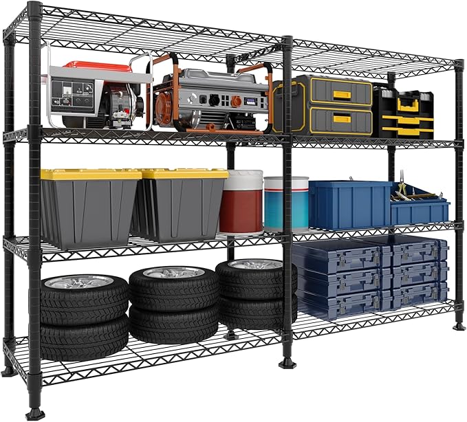 Garvee Storage Shelves 60" W Heavy Duty Metal Shelving Unit, 4-Tier Wire Rack Shelving for Kitchen Garage Storage, Load 1060LBS, Adjustable Wire Shelf for Pantry Room Basement, 13.8" Dx59.5 H, Black