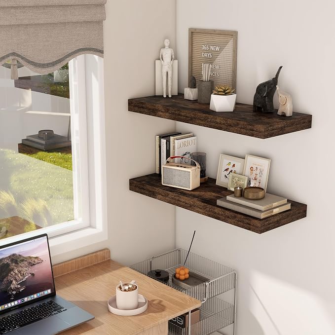 Floating Shelves 30 Inch Long, 12 Inch Deep Floating Shelf for Books, Rustic Wood 30 x 12 Storage Shelves for Wall Storage & Display, Thicked Wall Shelf for Kitchen, Living Room, Rustic Brown, 1 Pack