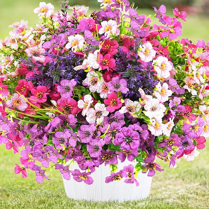 trytuny Artificial Flowers for Outdoor, UV Resistant Realistic Fake Flowers and Faux Plants for Indoor Outdoor, Garden Patio Porch Window Box Decor All Year (12pcs - Mixed Color)