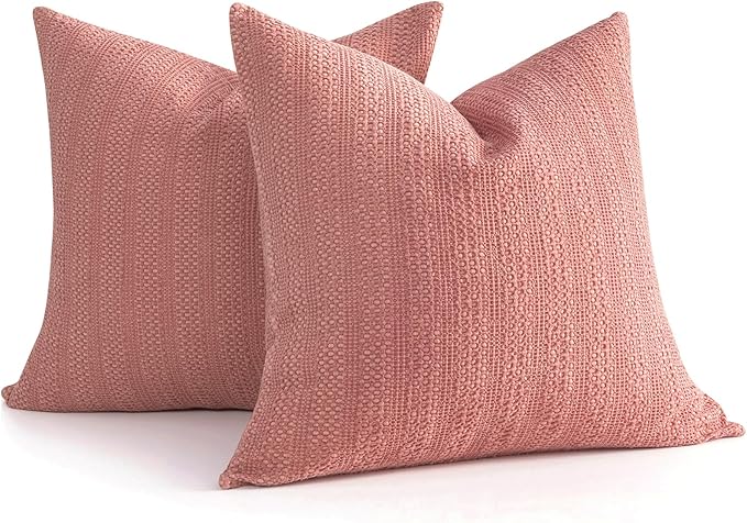 26x26 Pillow Covers Boho Euro Shams Set of 2 Decorative Throw Pillow Covers Cotton Large Square Pillowcase for Couch Bed, Coral Pink