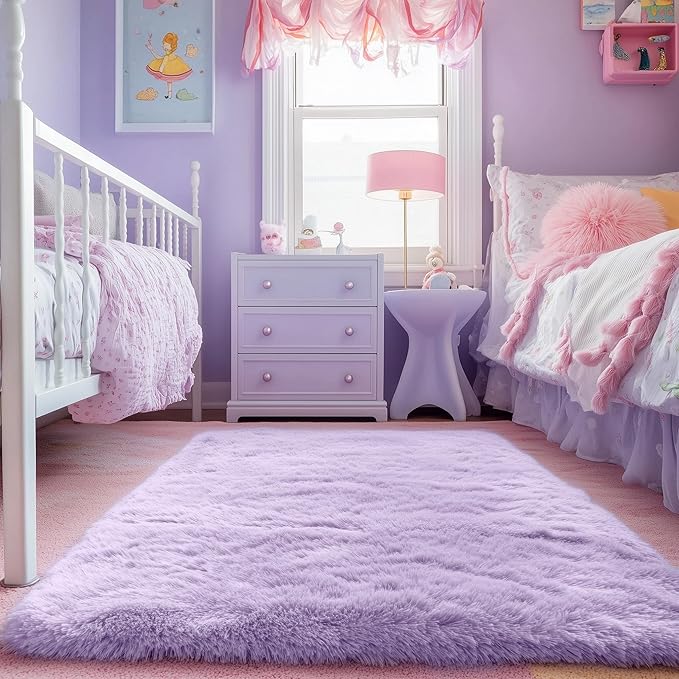 PAGISOFE Soft Purple 5' x 8' Rugs for Bedroom Girls, Fluffy Living Room Rugs, Bedside Princess Rug for Kid's Room Nursery Christmas Home Decor Shag Carpet for Kids Teen's Room Plush Mermaid Kawaii Rug