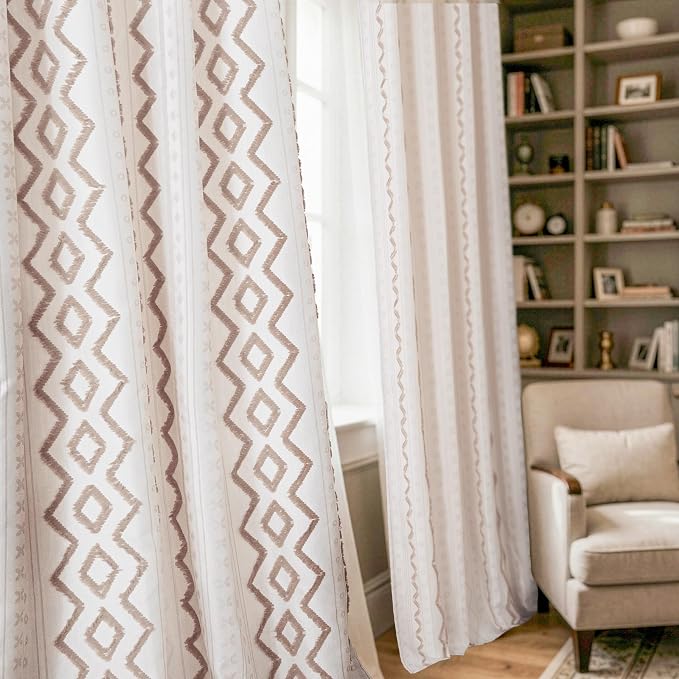 BGment Boho Curtains for Living Room,98 Inches Long Drapes Botanical Jacquard Pattern Natural with Grommet Floor Length for Farmhouse Bedroom Light Filtering, Mocha, 2 Panels Set, 52 X 98 Inch