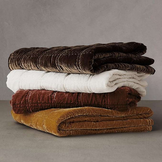 HiEnd Accents Stella Faux Silk Velvet Throw Blanket Copper Brown, 50x60 inch, Double Stitch Plush Soft Cozy Blankets, Luxury Decorative Throws for Couch, Bed, Sofa, Chair
