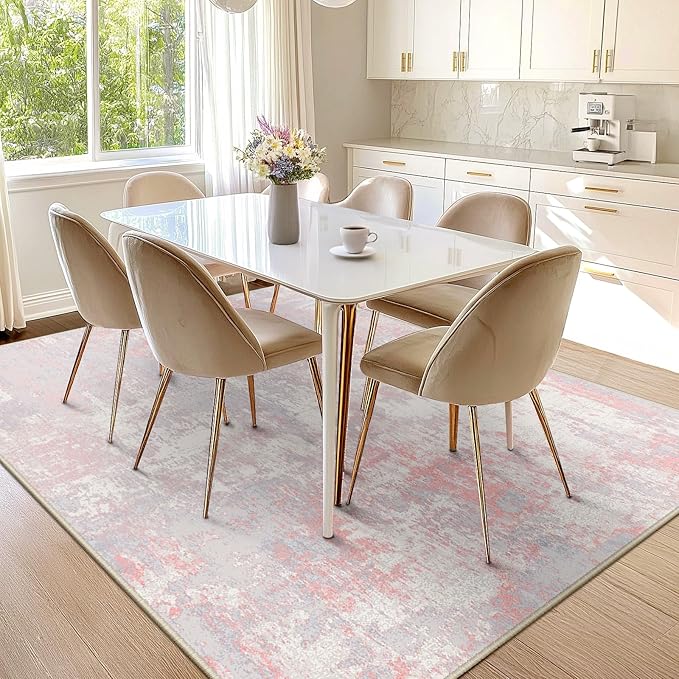 RELEANY Washable Area Rugs 6'x8' Non-Slip Modern Abstract Soft for Living Room Entryway Bedroom Nursery, Print Pattern, Grey Pink