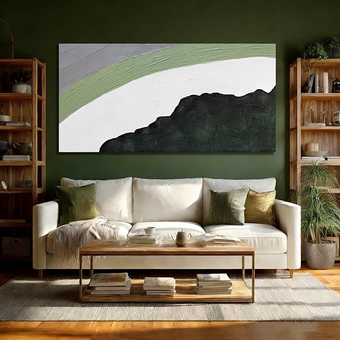 GAIDUOMAI Large Textured Wall Art Green Wall Decor Green and White Geometric Abstract Canvas Wall Art for Bedroom Neutral Artwork for Living Room 29"x 58"