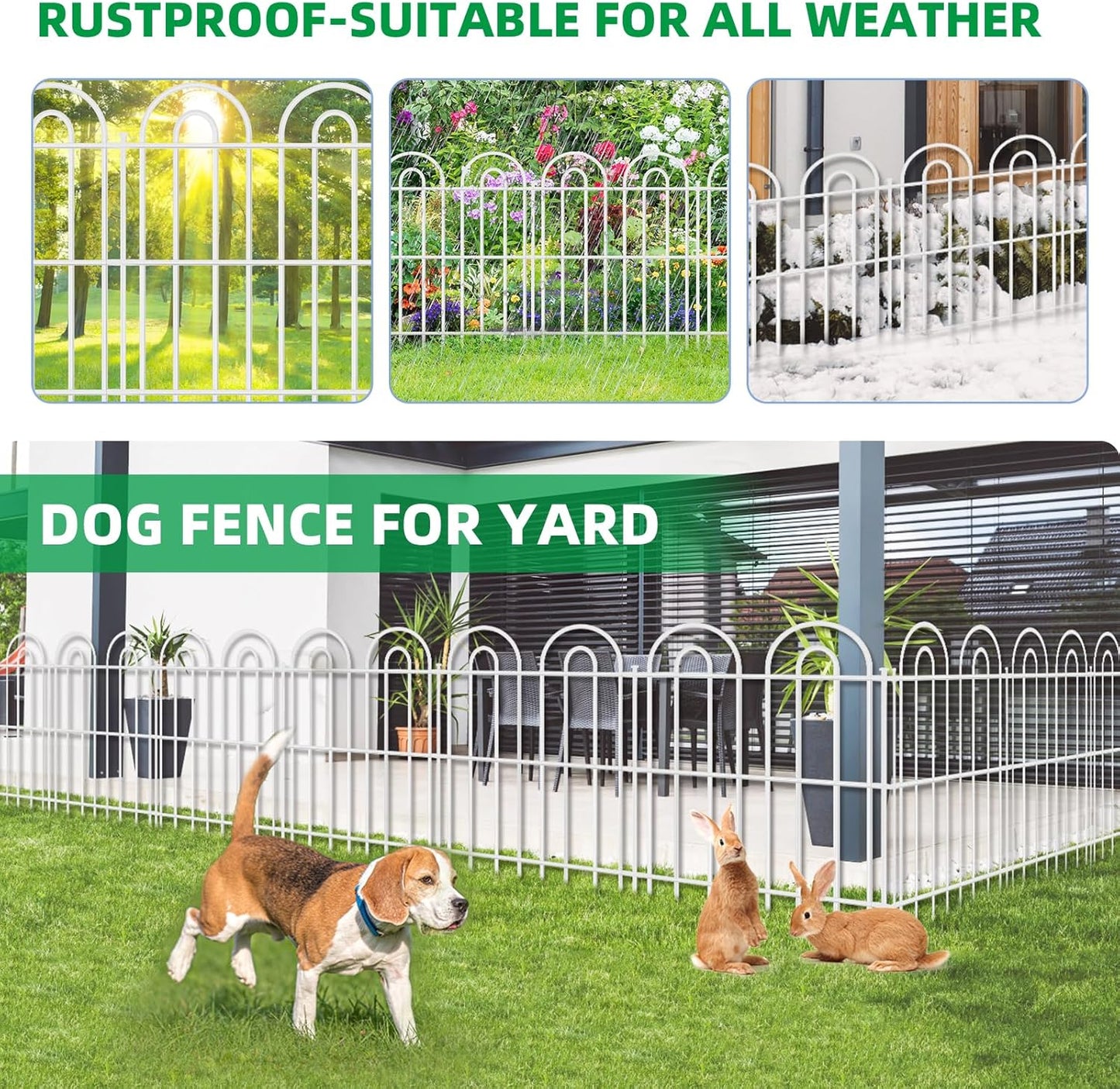 15 Panels Decorative Garden Fence, 32 in(H) X 30 ft(L) No Dig Dog Fence Outdoor for Yard, Rustproof Tall Metal Garden Fencing Animal Barrier with Ground Stakes, Temporary Fencing for Patio, White