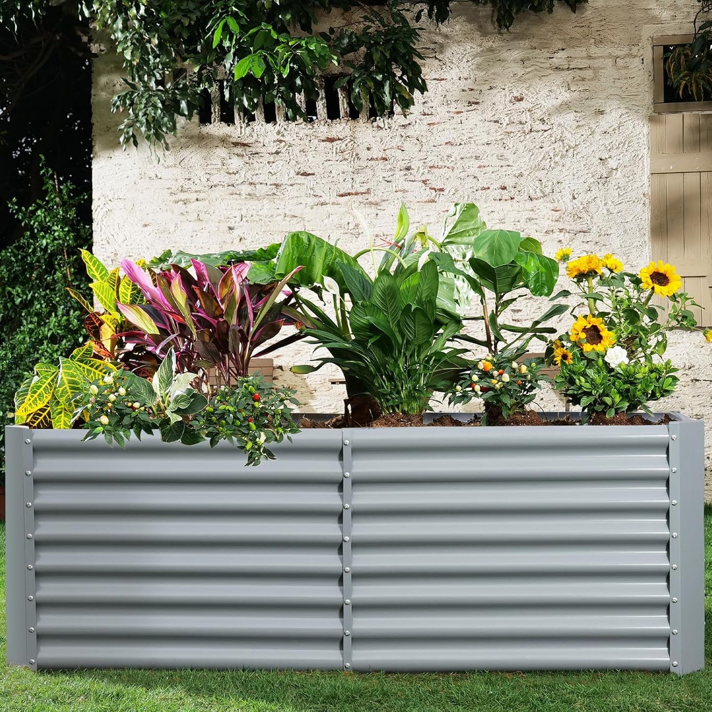 Land Guard 8×4×2ft Galvanized Raised Garden Bed, Planter Boxes Outdoor, Raised Garden Beds Outdoor for Vegetables, Flowers, Herbs, 479 Gallons, Modern Gray… B0CWTYXT24
