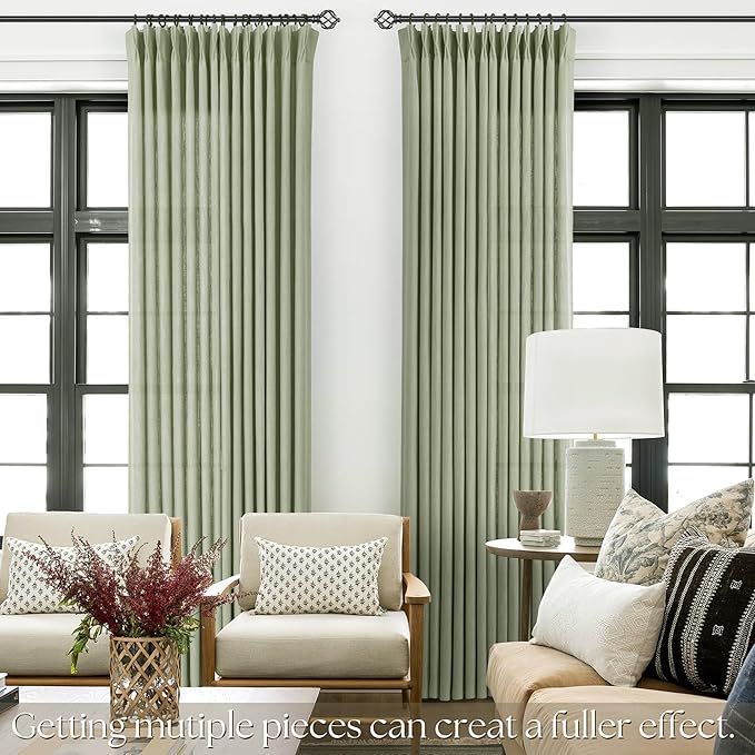Sage Green Pinch Pleated Curtains 84 inch Long for Living Room 2 Panel Set Back Tab Light Fitering Semi Sheer Light Green Linen Curtain with Pleat Hooks Rustic Farmhouse Sage Drapes Ceiling Length 84"