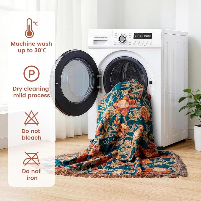 MSGKV Boho Throw Blanket for Couch Chair 100% Cotton Floral Bird Blanket 50"x60" Sofa Blankets Muslin Summer Breathable Lightweight Farmhouse Blankets Home Decor All Seasons