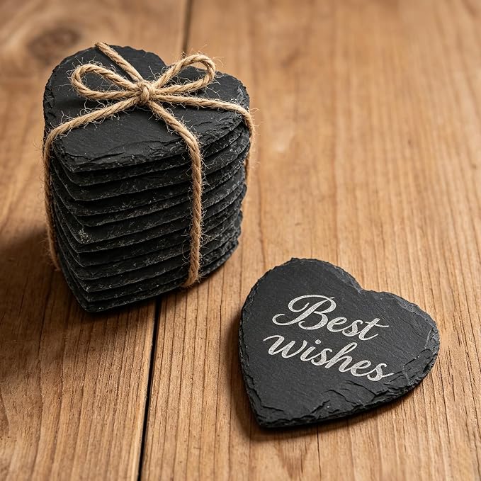 Slate Coasters Set, 48 Retro Heart Slate Drink Coasters, Heat-Resistant Blank Slate for Engraving, Ideal for Drinks, Gifts, Wedding Parties, Decor, Christmas, Home & Bar (48 Heart)