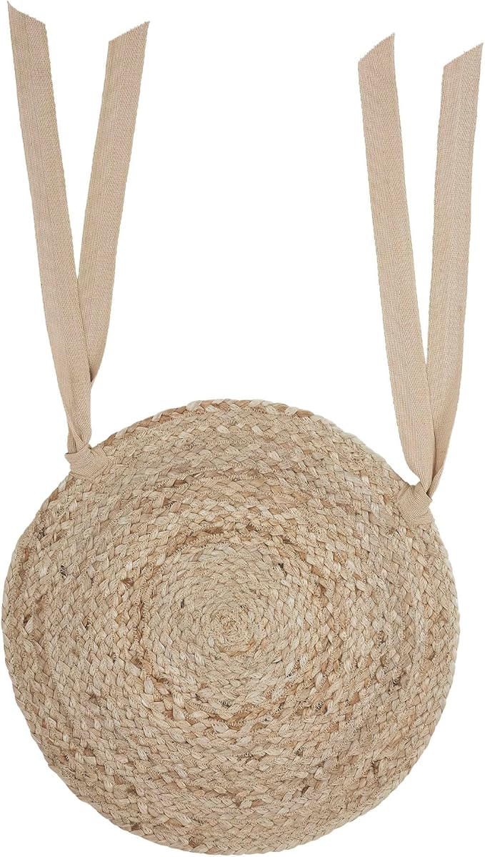 VHC Brands Jute Chair Pad, Dining Room and Kitchen Seat Cushion with Ties, Natural Collection, Round 15x15, Set of 2