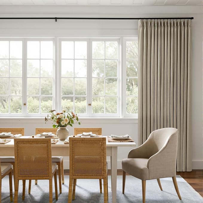 Pinch Pleated Linen 90 Inch Curtains 70 Inch Width for Living Room Divider Light Filtering Thick Light Brown Linen Extra Wide Patio Curtains for Sliding Door Balcony Floor to Ceiling Window 1 Panel