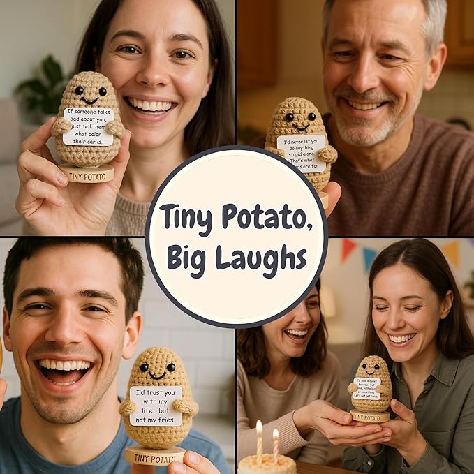 Funny Friendship Gift - Tiny Potato with 30 Sassy Messages for Women Friends Bestie BFF Coworkers - Best Friend Birthday Gifts for Women Sister | Positive Crochet Unique Present Idea for Mothers Day
