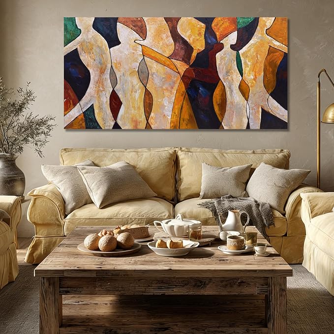 Hue7Art Abstract Canvas Wall Art Modern Colorful Abstract Painting Contemporary Figurative Artwork for Living Room Bedroom Office Apartment Wall Decor 24x48 Inch