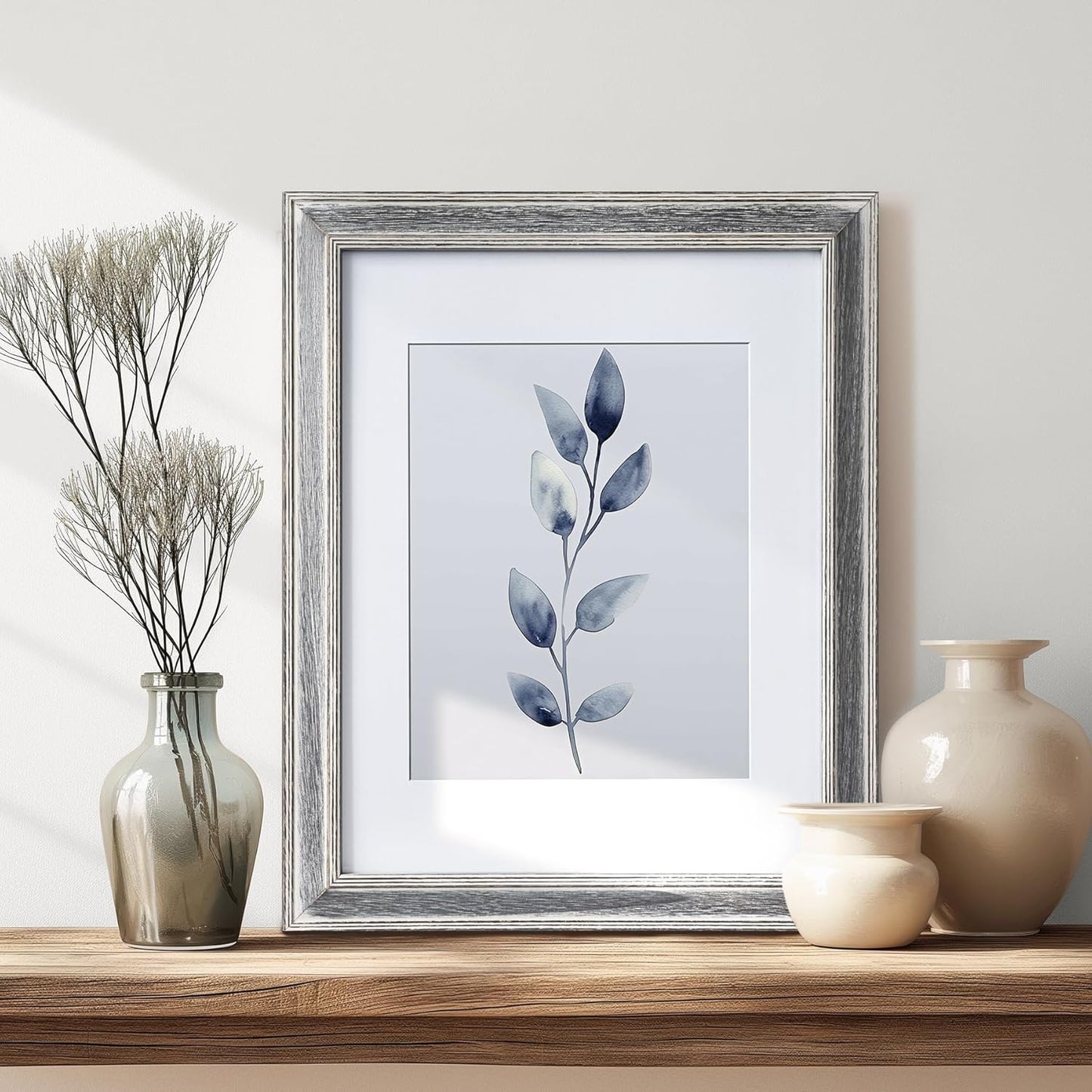 Yaetm 11x14 Rustic White Wood Picture Frame with Mat for 8x10, Weathered Solid Wood Frame with Real Glass, Distressed White Wooden Photo Frames 11 x 14 for Tabletop & Wall Mount, 2 Pack