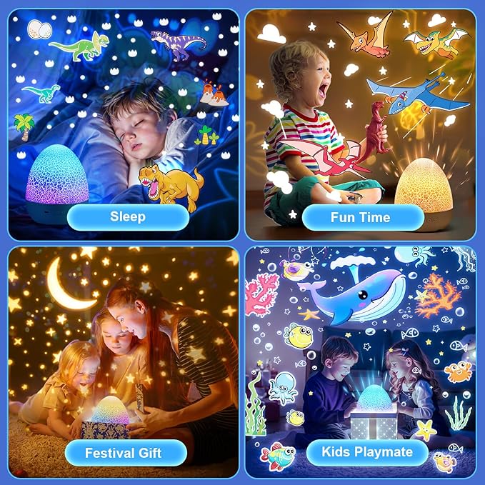 PIKOY Dinosaur Toys for Kids 3-5 Easter Gifts for Kids Toys Night Light Projector Dinosaur Eggs Easter Eggs Night Light for Kids | 15 Sounds & 3D Films | 31Colors & Remote Control | Easter Toys
