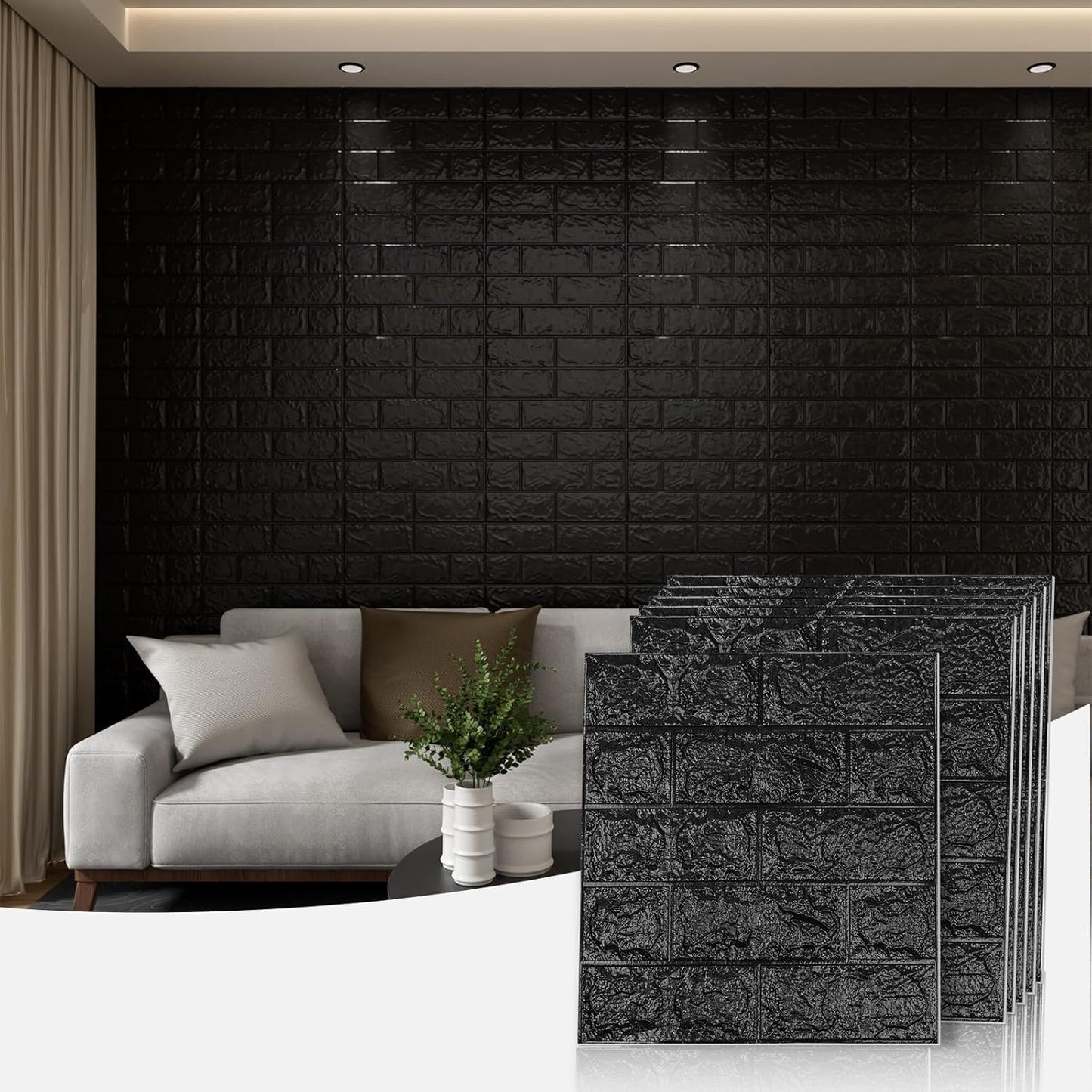 3D Wall Panels Peel and Stick,29 Sq Ft XPE Foam Stone 3D Wallpaper, Textured Faux Brick Wall Panels Black, 20PCS