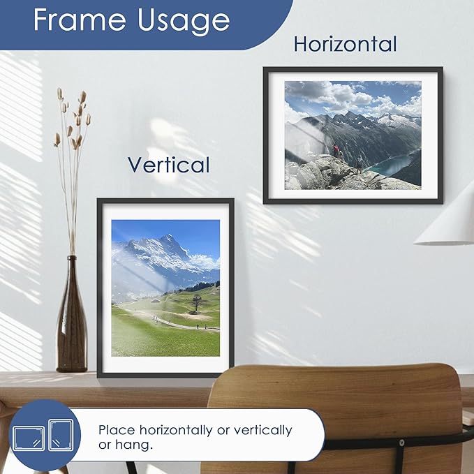 PEALSN 18x24 Poster Frame Set of 6, Display Pictures 16 x 20 with Mat or 18 x 24 without Mat for Wall Mounting Display, poster frames 18 x 24 for Wall Decor, Black