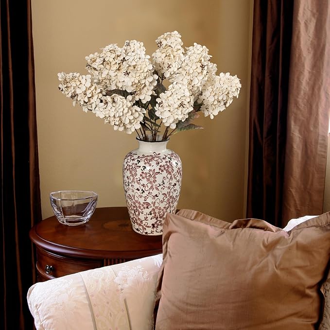 Ttranewsoo Hydrangea Artificial Flowers,Fall Hydrangeas Artificial Flowers, Fake Fall Dried Hydrangea Decoration,Faux Silk Flower with Stems Winter Decor Without Vase(Cream White 8PCS