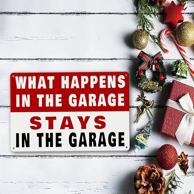 Metal Tin Garage Sign Man Cave Wall Decor For Men What Happens In The Garage Stays In The Garage Signs Funny Room Accessories Home Decorations Bar Signs Garage Rules Garage Stuff Gifts 12 X 8 Inch