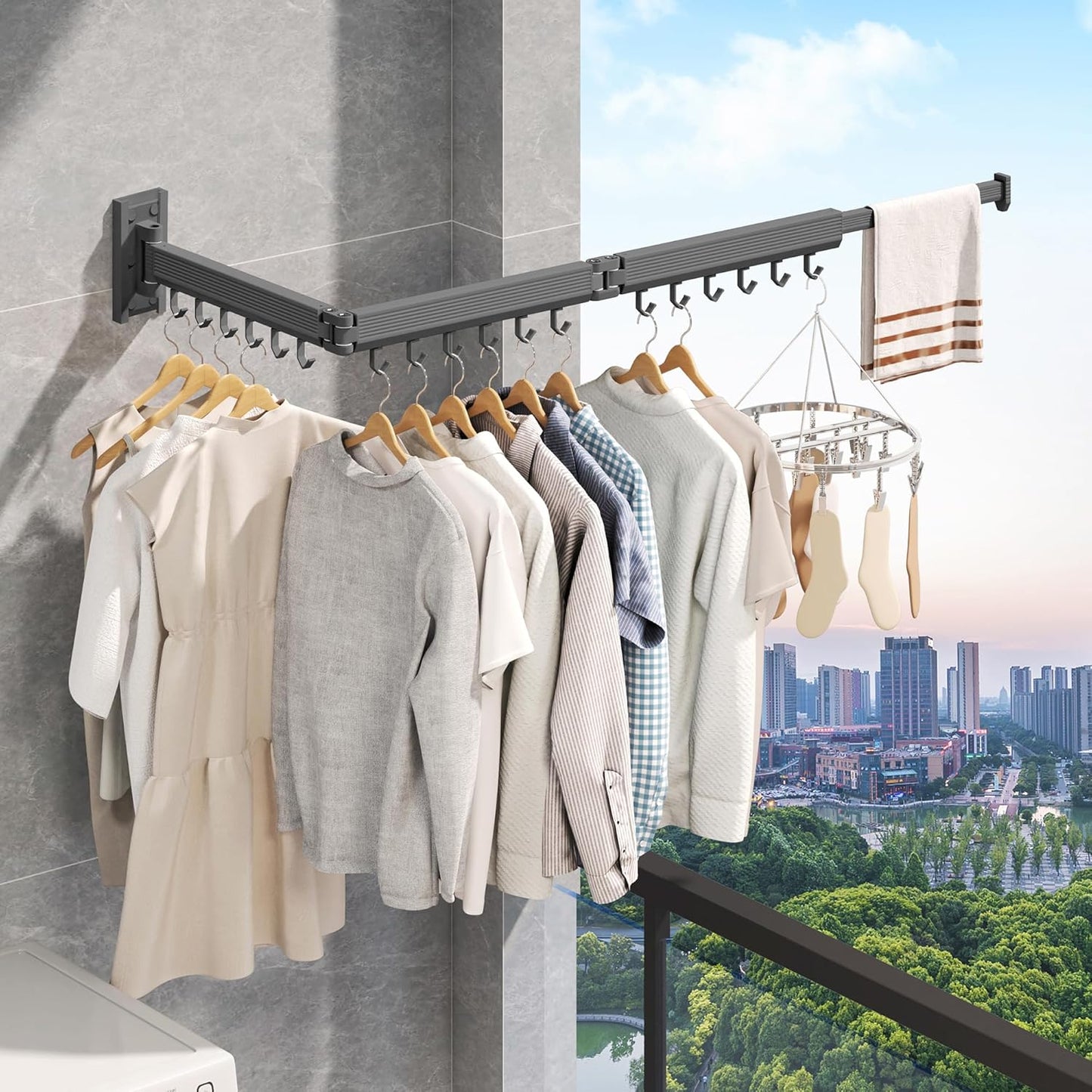 Laundry Drying Rack,Drying & Clothes Rack,Wall Mounted,Retractable & Collapsible, Grey