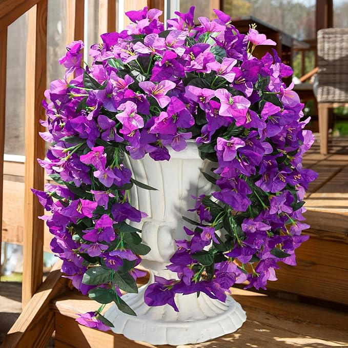 HyeFlora Bougainvillea Artificial Hanging Flowers Plants for Outdoors Decoration, 2pcs Fake Flowers Silk Bougainvillea Vines Realistic UV Resistant Faux Flowers for Outside Planters Porch Patio, Mix