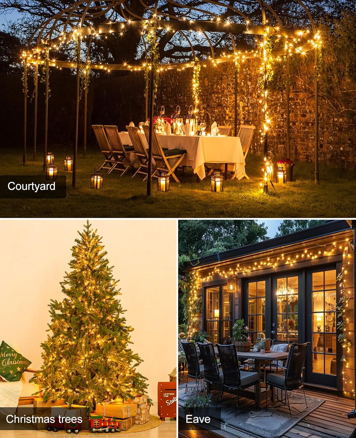 197FT 600 LED Christmas Lights Outdoor, Plug in Christmas Tree Lights Waterproof, 8 Modes Warm White String Twinkle Lights for Indoor Classroom Patio Garden Party Wedding Holiday Decorations