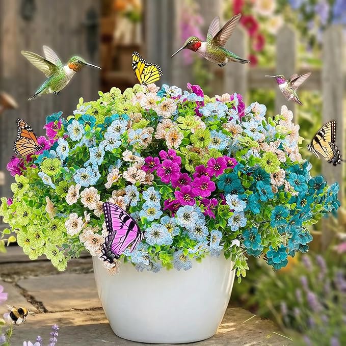 Artificial Flowers for Outdoor Decor, 16 Pack UV-Resistant Fake Colorful Silk Daisy Flowers, Perfect for Spring & Summer Decorating – Front Porch, Patio, Window Boxes, and Potted Plants
