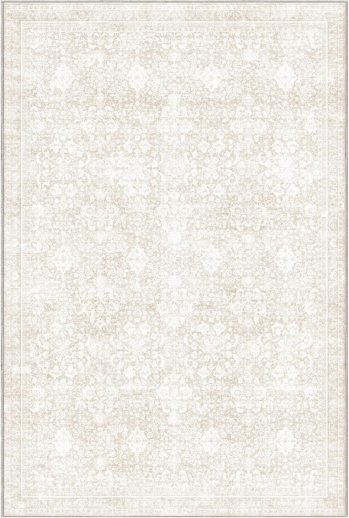 Sasttie 6x9 Area Rugs, Ultra-Soft Washable Rug, Low Pile Foldable Thin Carpets with Non-Slip Backing, Skin-Friendly Stain Resistant Carpet for Living Room, Bedroom, Kitchen, Dorm, 6x9, Cream