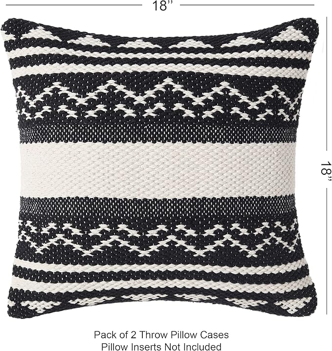 REDEARTH · Handmade Boho Throw Pillow Covers - Bohemian Chic Farmhouse Style Accent Woven Indoor & Outdoor Pillow Cushion Cases for Couch - Bed - Chair - Sofa - Bench – Set of 2 (18"x18", Natural)