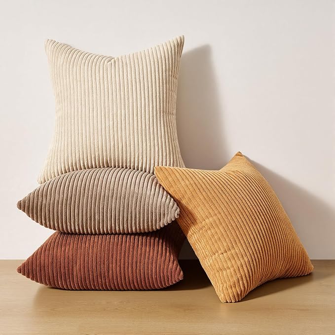 Topfinel 24x24 Inch Pillow Covers Set of 4 Yellow Brown Gradient Farmhouse Pillow Case Rustic Modern Soft Corduroy Striped Decorative Cushion Cover for Sofa Couch Living Room Bedroom