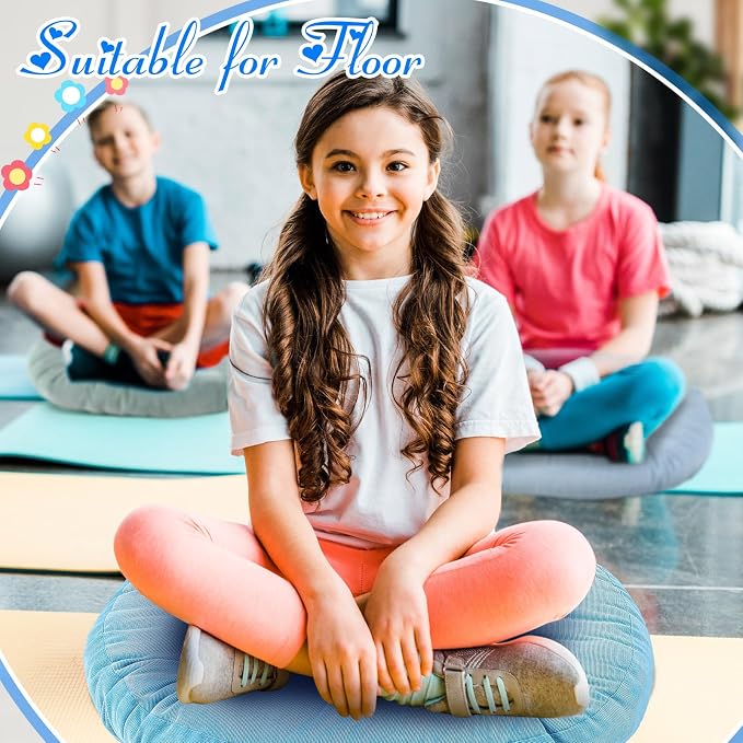 Jerify 4 Pcs Floor Pillow Cushions Large Round Square Large Meditation Floor Pillow for Classroom Adult Meditation Picnic Party Seating Learning Daycare School (Round,Cold Colors)