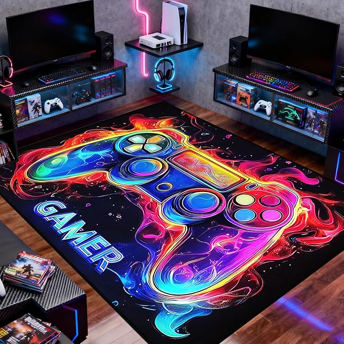 Boys Gamer Area Rug for Room - 6×9 Gaming Carpet Rug for Kids Boys Bedroom Video Games Carpet Gamepad Themed Rugs Kids Room Decor