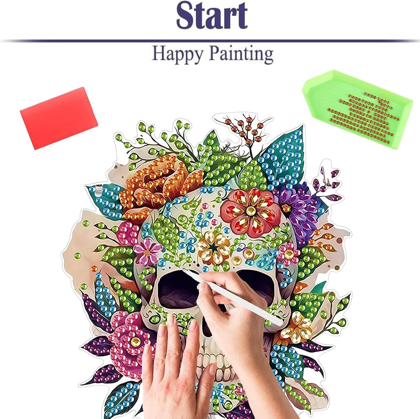 Diamond Painting Kits for Adults Beginners, 5D Full Drill Skull Crystal Art Desktop Ornament, DIY Single Sided Home Office Desk Decor, Creative Craft Gift Set with Tools