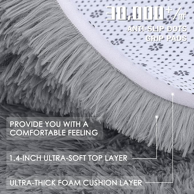 OLANLY 5x6 Area Rugs for Living Room Bedroom, Machine Washable Soft Fluffy Shaggy Bedside Rug, Indoor Floor Carpet for Kids Girls and Boys, Dorms, Nursery Rooms, Home Decor Aesthetic, Light Grey