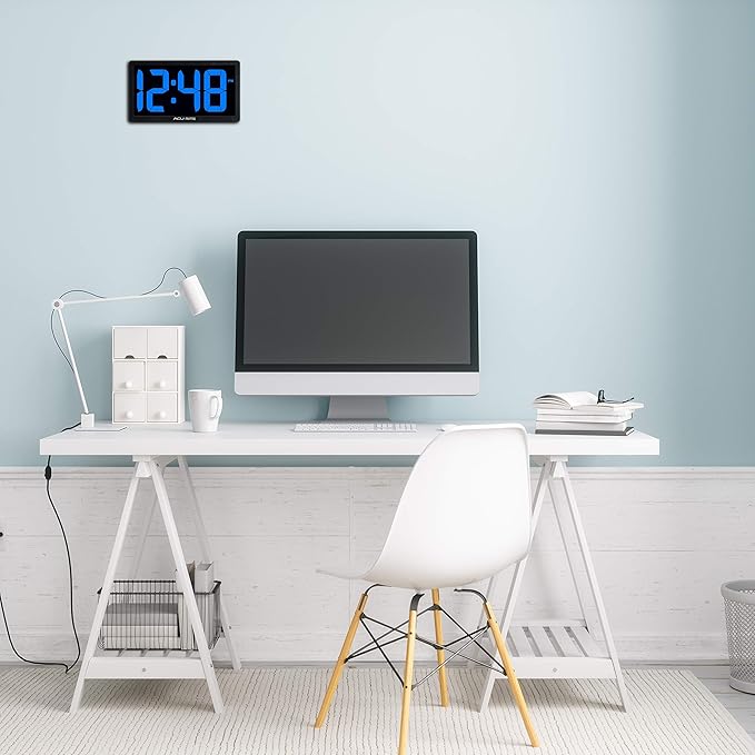 AcuRite 75111M 10-inch LED Digital Clock with Auto Dimming Brightness, Blue