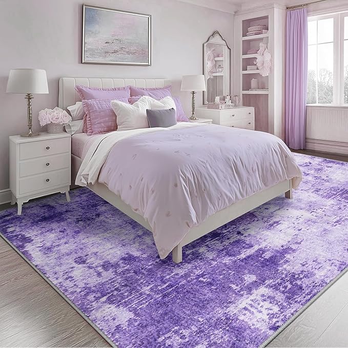 RELEANY Washable Area Rugs Square 8ft Non-Slip Modern Abstract Soft for Living Room Entryway Bedroom Nursery, Print Pattern, Purple Gray Pink White