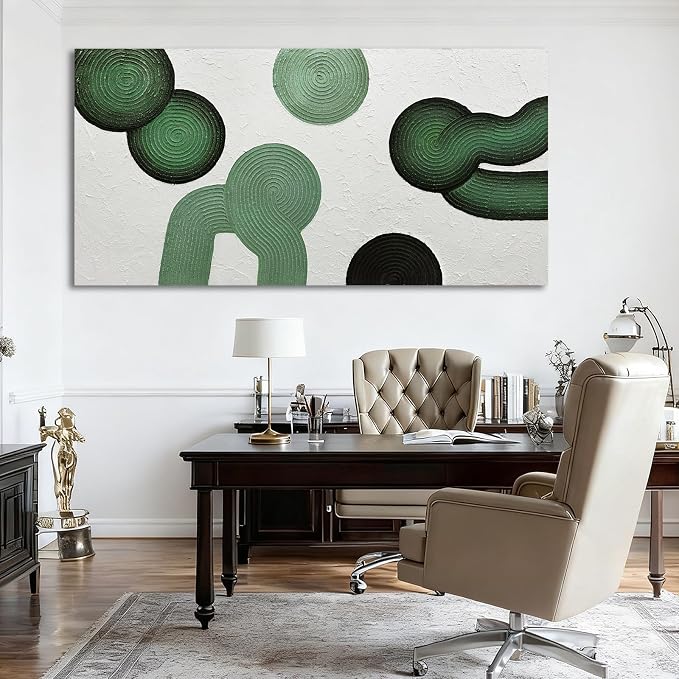 ZUNARE Green Abstract Wall Art, Hand Painted Textured Canvas with Organic Modern Forms, Minimalist Sage and Deep Green Wall Decor for Living Room Bedroom Dinning Room 24×48 Inch