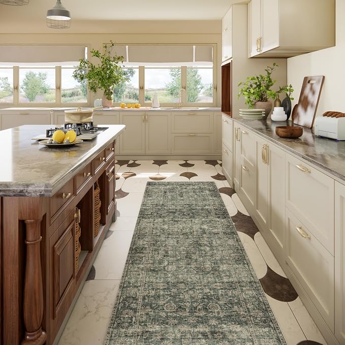 Machine Washable Rug Runners for Hallways: 2'6"x8' Kitchen Rugs Stain Resistant Non Slip Low Pile Soft Boho Carpet Runners for Hallways Bedroom Entryway Indoor Beside Bathroom Laundry Room