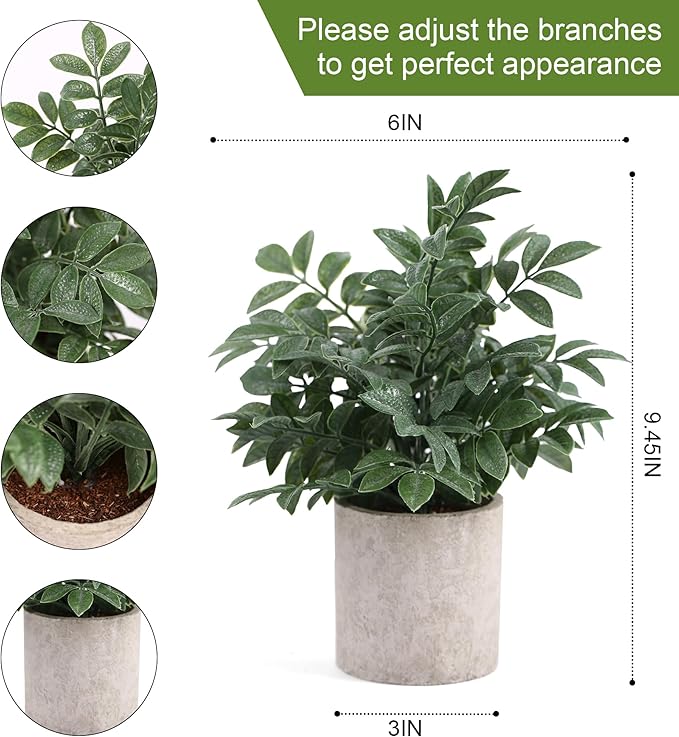 Coferset 2 Pack Small Fake Plants Potted Artificial Herb Plants for Shelf Desk Home Bathroom Farmhouse Room Coffee Table Decor (Gray Green)