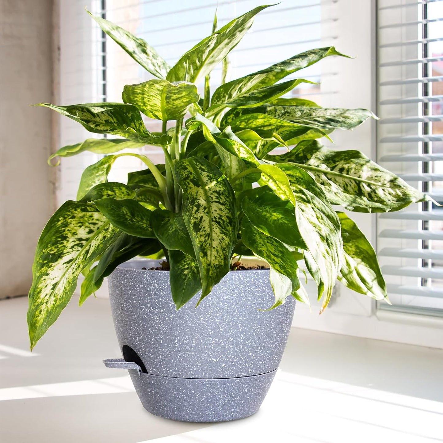 Big Self Watering Pots 12/10/9 inch, Planter, Plant Pots with Mesh Drainage Holes for Indoor Outdoor Garden Plants, Plastic Flower Pots with Removable Deep Reservoir, Speckled Grey