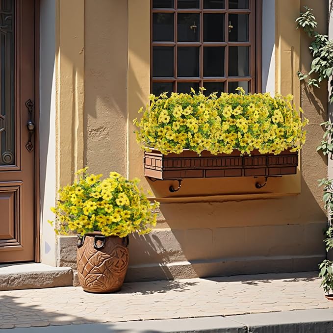 Ouddy Decor 12 Bundles Artificial Flowers for Outdoors Fake Silk Flowers UV Resistant Faux Plastic Plants for Spring Summer Garden Porch Window Box Table Vase Home Indoor Outdoor Decoration, Yellow