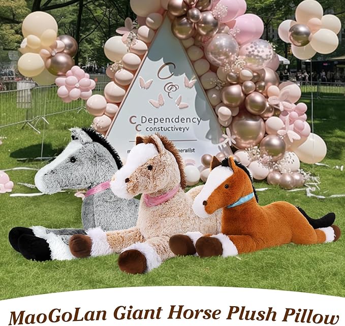 MaoGoLan Large Horse Stuffed Animal for Boy, Big Horse Plush Toy for Girl Boy, Ridable Stuffy Pony for Kid, Stuffed Pony Plush Pillow for Easter Birthday Gifts Baby Shower Party Favor, 47 inches, Tan