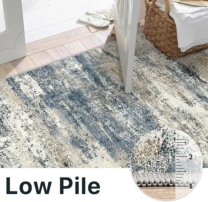 BEIMO Area Rugs 5x8 for Living Room Bedroom, Modern Abstract Machine Washable Rug, Large Soft Low Pile Floor Carpet with Non Slip Backing for Dining Room, Navy Blue Beige