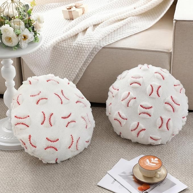 Gerrii 4 Pcs Sports Throw Pillows Basketball Softball Football Soccer Volleyball Tennis Pillow Fluffy Stuffed Plush Cushion Gift for Senior Night Home Bedroom Decor Birthday Present(Jacquard Baseball)