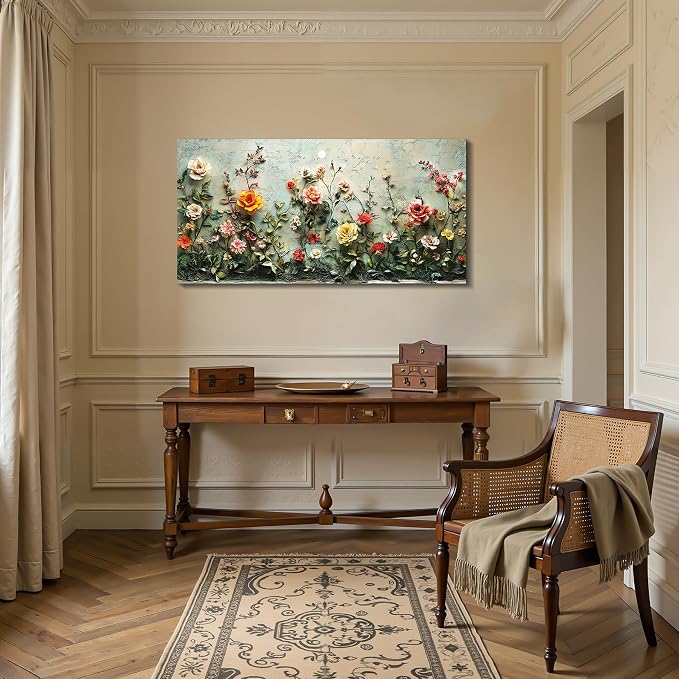 imjiayu Floral Wall Art, Large Wall Decor, Rose Wall Art, Vintage Flower Field Painting, Wildflower Landscape Canvas Prints, Nature Pictures for Living Room Bedroom Kitchen Home Decorations 20"x40"