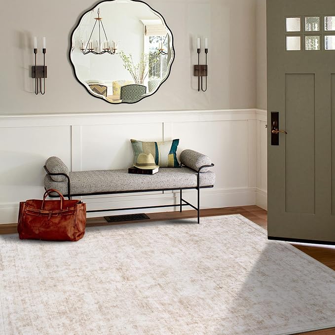 8x10 Area Rugs for Living Room Rug Washable: Modern Large Rug for Dining Room Bedroom Carpet Non Slip 8 by 10 Indoor Abstract Nursery Home Office Beige White