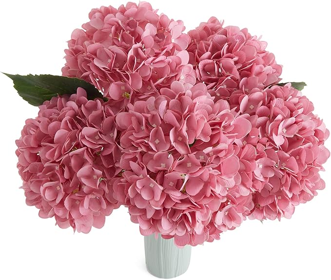 PARTY JOY 5PCS 15.4In Artificial Hydrangea Silk Flowers Bouquet Faux Hydrangea Stems for Wedding Centerpieces Home Decor